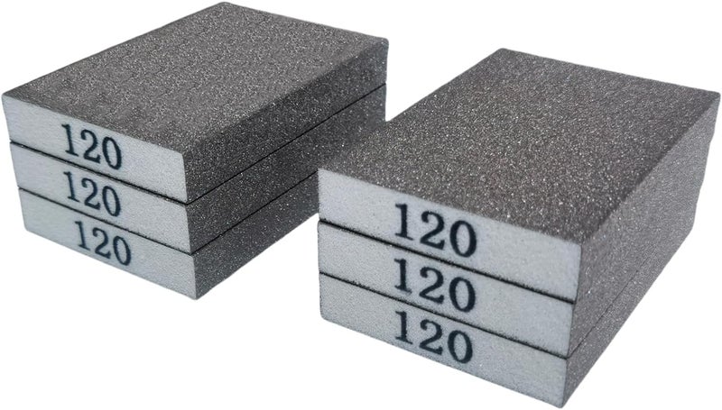 Tonmp 6 PCS 120 Grit Hand Sanding Blocks Set - Fine Sander Sponge, Wet and Dry Dual-use Sanding Sponges, Washable and Reusable, Ideal for Wood Metal Wall Polish - Image 1